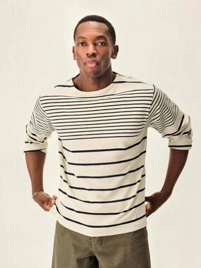 NWT Buck Mason Field-Spec Breton Deck Tee Navy/Off White-Cream L